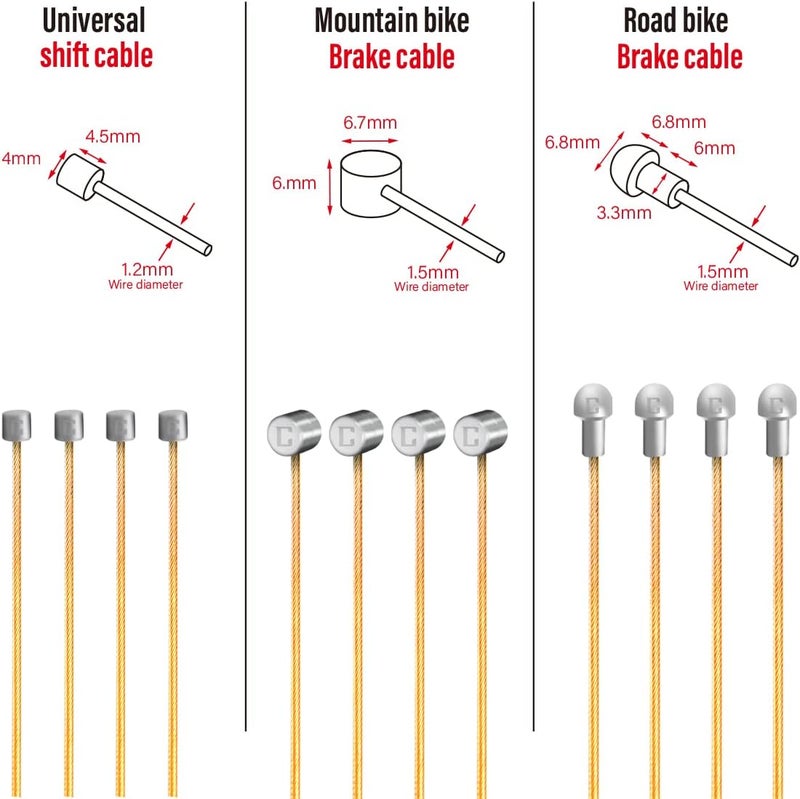 CNC Bike Brake Cable for Road Bike，Pro Slick Polished Bicycle Brake Cable for Shimano/Sram with End Caps，Gold. - Image 5